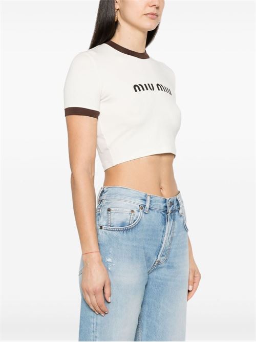 Ivory white chocolate t-shirt Miu Miu | MJN427S-OOO133NF0304